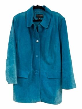 Bernardo Suede Leather Jacket Turquoise Plus Size 2X Western Statement Coat
